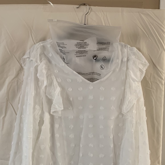 White Swiss dot long sheer sleeve top with V neckline. New in bag - Picture 8 of 9
